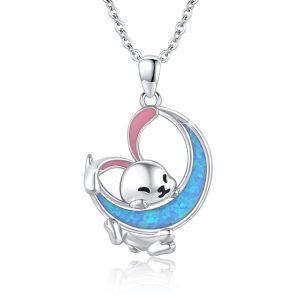 Sterling Silver Rabbit Moon Necklace-0