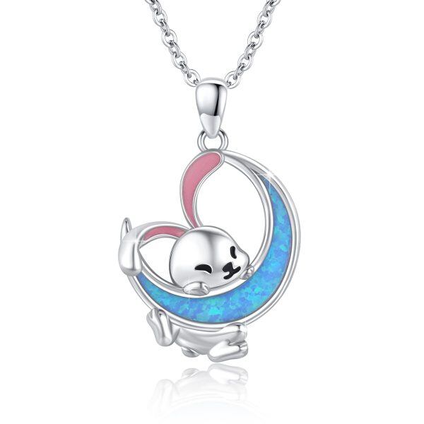 Sterling Silver Rabbit Moon Necklace-0