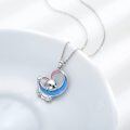 wholesale 925 Sterling Silver Blue Opal Moon Bunny Pendant Necklace for Women Girls-0-1