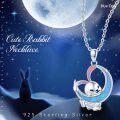 wholesale 925 Sterling Silver Blue Opal Moon Bunny Pendant Necklace for Women Girls-0-5