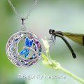 wholesale 925 Sterling Silver Blue Fire Opal Dragonfly Round Pendant Necklace for Women-0-1