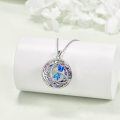 wholesale 925 Sterling Silver Blue Fire Opal Dragonfly Round Pendant Necklace for Women-0-2