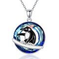wholesale 925 Sterling Silver Penguin Crystal Pendant Necklace for Women - Blue & White Stone -0-0