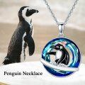 wholesale 925 Sterling Silver Penguin Crystal Pendant Necklace for Women - Blue & White Stone -0-1