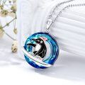 wholesale 925 Sterling Silver Penguin Crystal Pendant Necklace for Women - Blue & White Stone -0-3