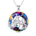 wholesale 925 Sterling Silver Round Rainbow Crystal Bunny Family Pendant Necklace for Women-0-0