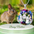 wholesale 925 Sterling Silver Round Rainbow Crystal Bunny Family Pendant Necklace for Women-0-1