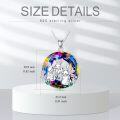 wholesale 925 Sterling Silver Round Rainbow Crystal Bunny Family Pendant Necklace for Women-0-3