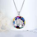 wholesale 925 Sterling Silver Round Rainbow Crystal Bunny Family Pendant Necklace for Women-0-4