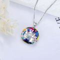 wholesale 925 Sterling Silver Round Rainbow Crystal Bunny Family Pendant Necklace for Women-0-5