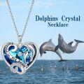 wholesale 925 Sterling Silver Dolphins in Blue Crystal Heart Pendant Necklace for Women-0-1
