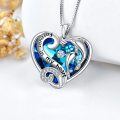 wholesale 925 Sterling Silver Dolphins in Blue Crystal Heart Pendant Necklace for Women-0-3