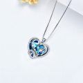 wholesale 925 Sterling Silver Dolphins in Blue Crystal Heart Pendant Necklace for Women-0-4