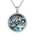 wholesale 925 Sterling Silver Round Abalone Shell Bat Skull Pendant Necklace-0-0