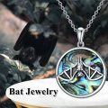 wholesale 925 Sterling Silver Round Abalone Shell Bat Skull Pendant Necklace-0-4
