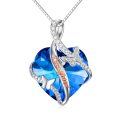 wholesale 925 Sterling Silver Blue Heart with Butterflies Pendant Necklace for Daughter-0-0
