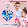 wholesale 925 Sterling Silver Blue Heart with Butterflies Pendant Necklace for Daughter-0-2