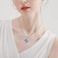 wholesale 925 Sterling Silver Blue Heart with Butterflies Pendant Necklace for Daughter-0-5