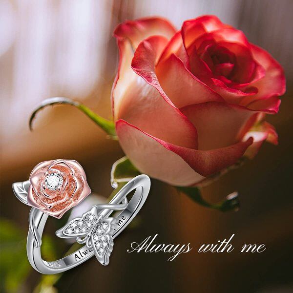 Sterling Silver Rose Butterfly Rings-1