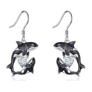 Sterling Silver Killer Whale Orca Ocean Earrings-0