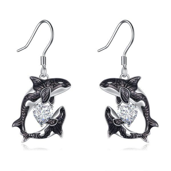 Sterling Silver Killer Whale Orca Ocean Earrings-0