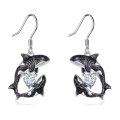 wholesale 925 Sterling Silver Killer Whale Orca Ocean Drop Earrings with Cubic Zirconia for Women-0-0