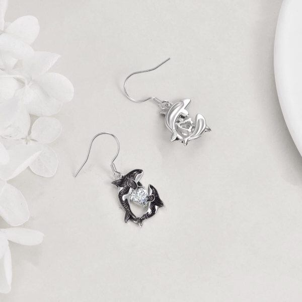 Sterling Silver Killer Whale Orca Ocean Earrings-4