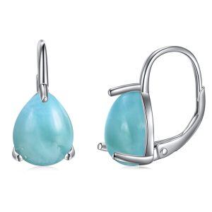 Sterling Silver Teardrop Moss Agate Leverback Earrings -0