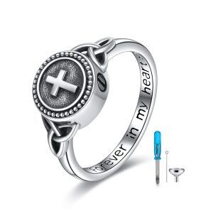 Sterling Silver Cross Urn Ring -0