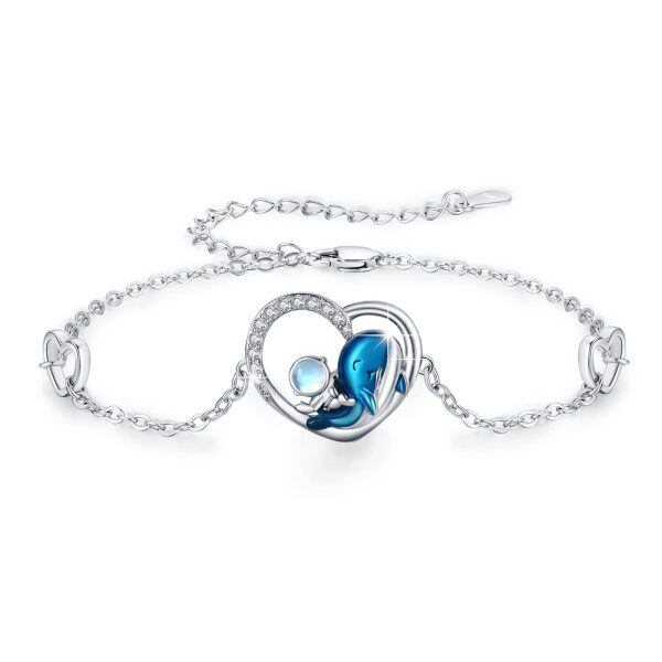 Sterling Silver Heart Dolphin Bracelets-0