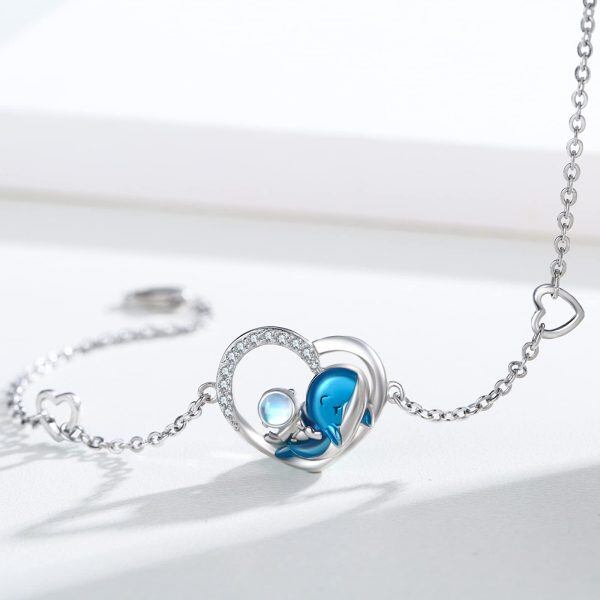 Sterling Silver Heart Dolphin Bracelets-1