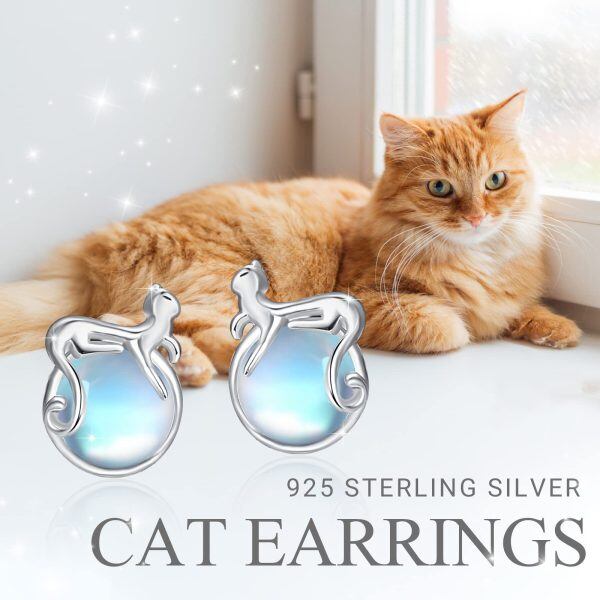 Sterling Silver Cat Earrings-2