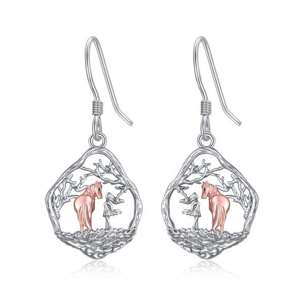 Sterling Silver Horse And Girl Earrings-0