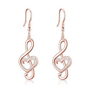 Sterling Silver Music Note Heart Earrings-0