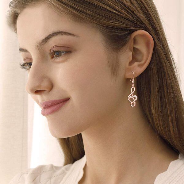 Sterling Silver Music Note Heart Earrings-1