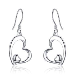 Sterling Silver Heart Dangle Earrings-0