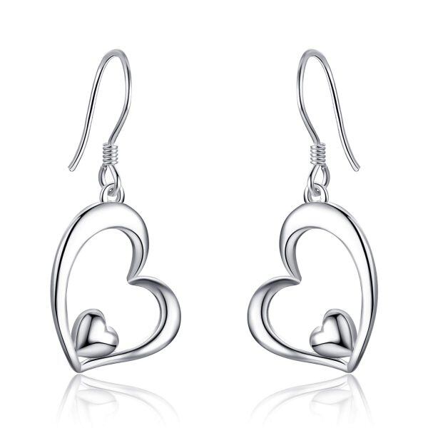 Sterling Silver Heart Dangle Earrings-0