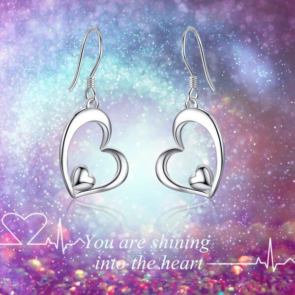 Sterling Silver Heart Dangle Earrings-5