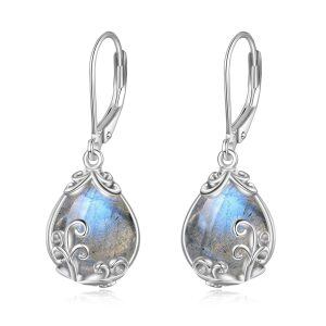 Sterling Silver Moonstone Filigree Teardrop Drop Dangle Earrings -0