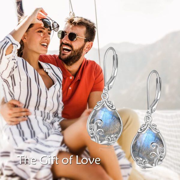 Sterling Silver Moonstone Filigree Teardrop Drop Dangle Earrings -2