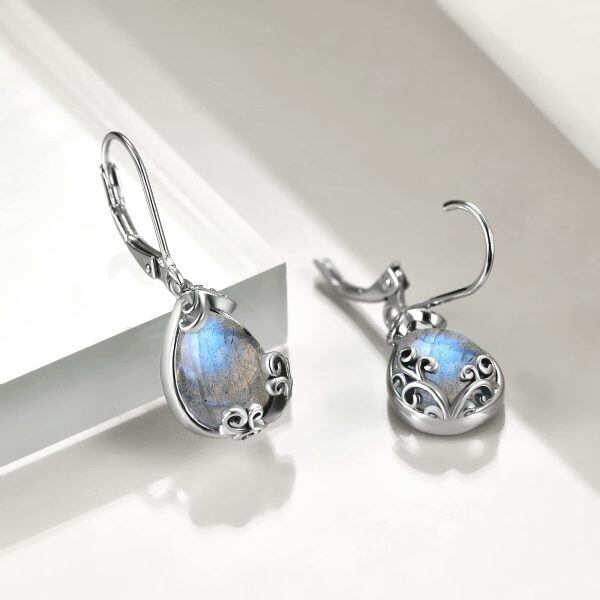 Sterling Silver Moonstone Filigree Teardrop Drop Dangle Earrings -3