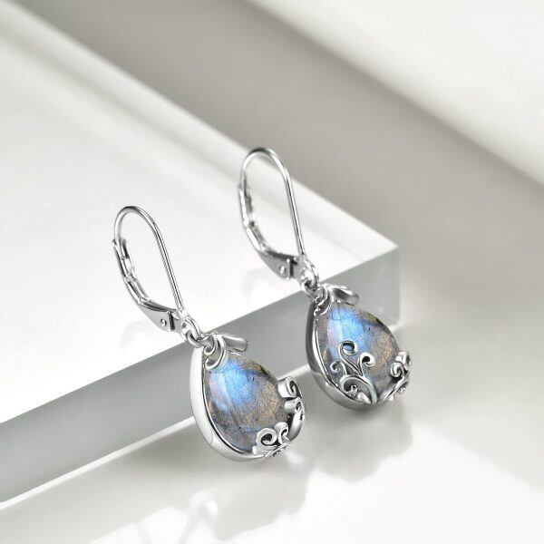 Sterling Silver Moonstone Filigree Teardrop Drop Dangle Earrings -4