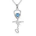 wholesale 925 Sterling Silver Heartbeat Pendant Necklace with Blue Crystal - Nurse Doctor Gifts for Women-0-0
