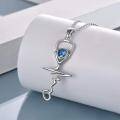 wholesale 925 Sterling Silver Heartbeat Pendant Necklace with Blue Crystal - Nurse Doctor Gifts for Women-0-1