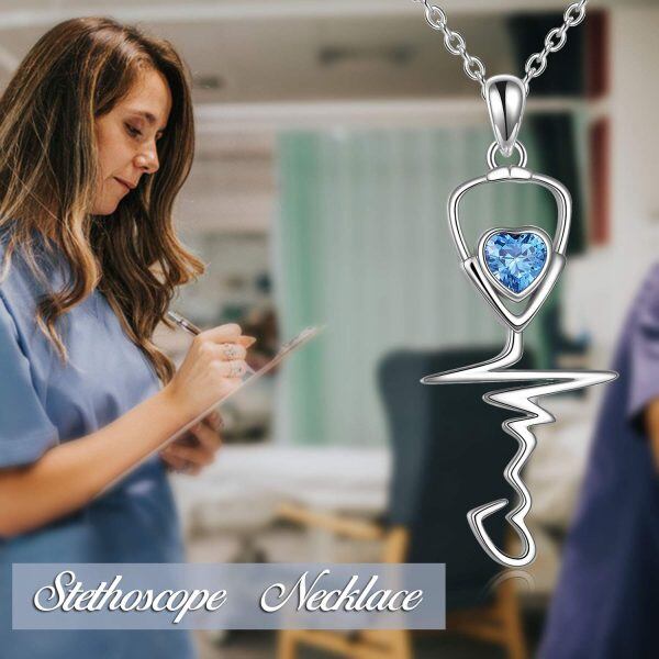 Sterling Silver Stethoscope Nurse Necklace -4