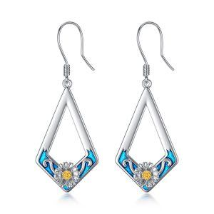 Sterling Silver Daisy Dangle Drop Earrings -0