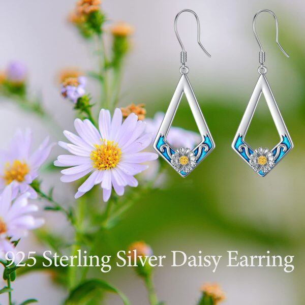 Sterling Silver Daisy Dangle Drop Earrings -4