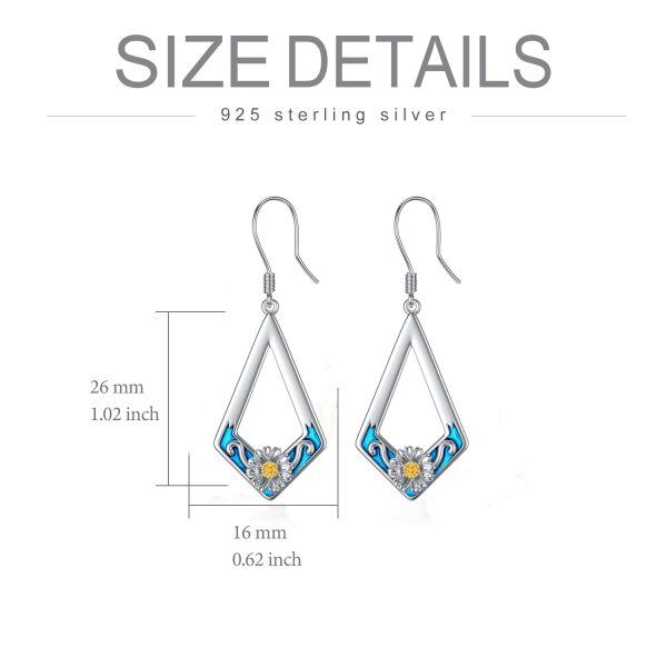 Sterling Silver Daisy Dangle Drop Earrings -5