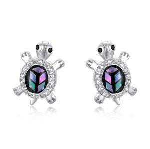 Sterling Silver Abalone Shell Sea Turtle Stud Earrings-0