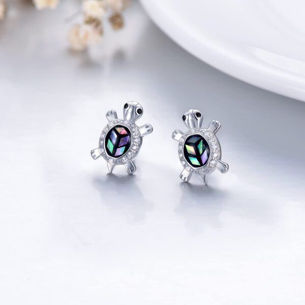 Sterling Silver Abalone Shell Sea Turtle Stud Earrings-2